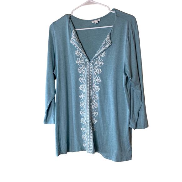 J. Jill 3/4" Sleeve Tunic Top with Embroidery Size M - Picture 1 of 7